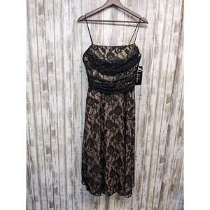 SL Fashions Black Lace Dress Size 12 Straps Midi A-Line Cocktail Party $90 NWT